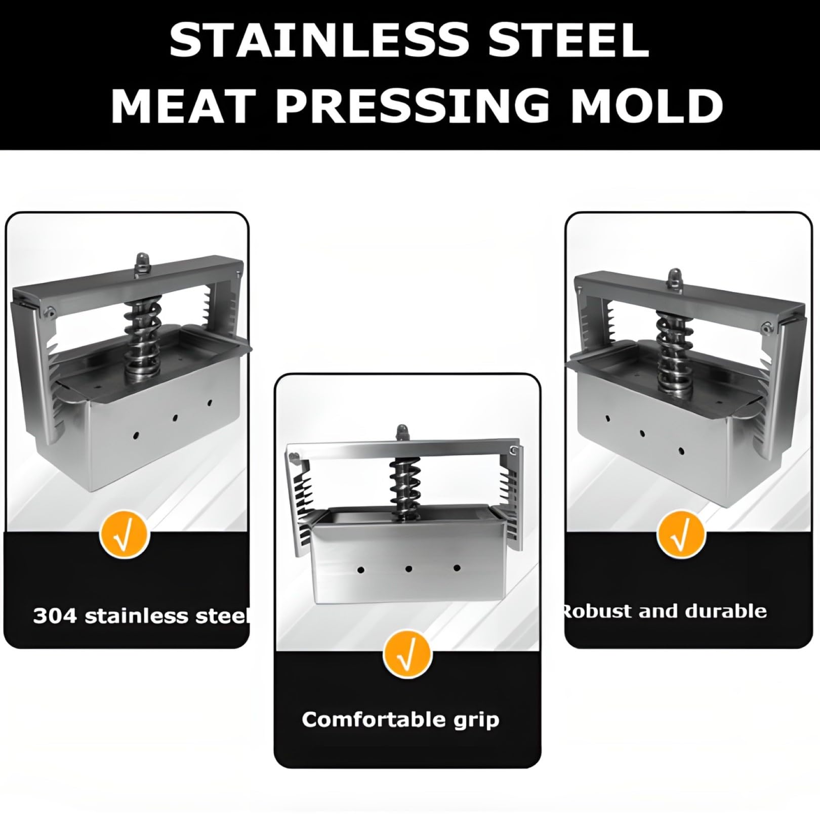 Pressa per carne in acciaio inox, facile da usare, stampo per prosciutto, per salumi, cucina, 200 x 100 x 100 mm, perfetto per chef domestici e amanti della carne