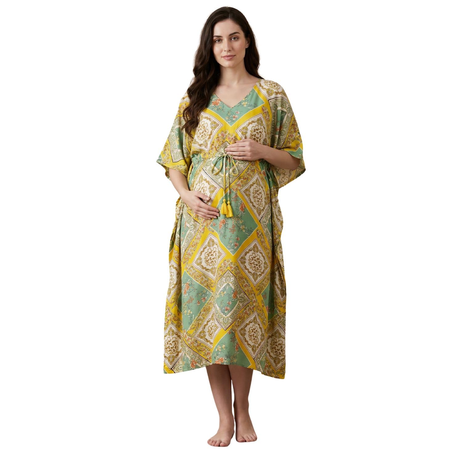 secret wish Printed Rayon Maternity Kaftan/Free Size/Feeding/Nursing/Zipper/Drawstring/Full Length-picture-47