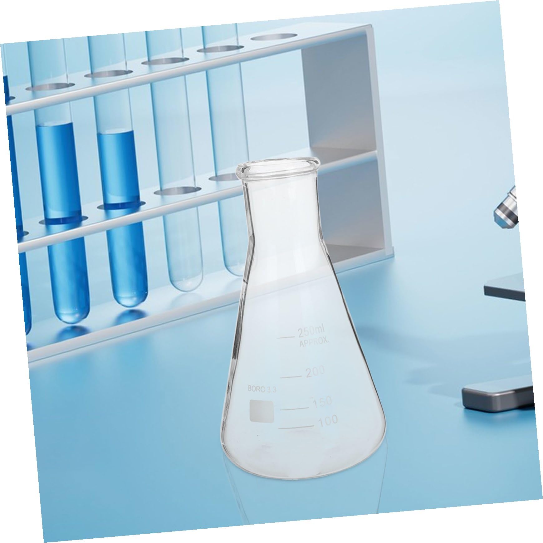 POPETPOP Set di 5 Fiasche Erlenmeyer in Vetro Borosilicato ad Alta Resistenza Capacità 50ml, 150ml, 250ml, 500ml e 1l, Base Triangolare Conica per Esperimenti Scientifici di Laboratorio