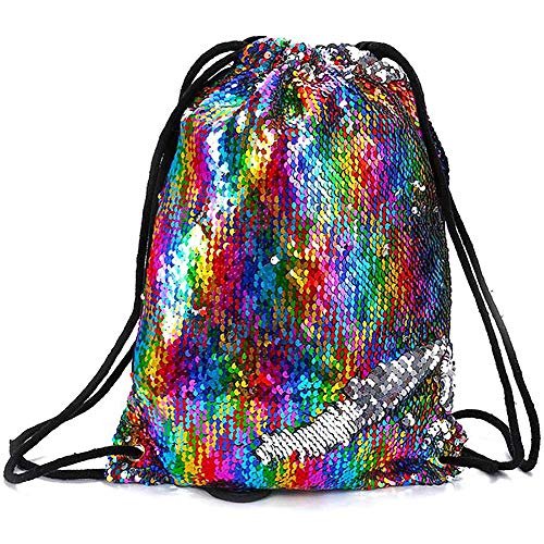 REYOK Mochila de Lentejuelas Bolsa  Bolso con Cordón y Sirena de Lazo Deportiva de Reversible