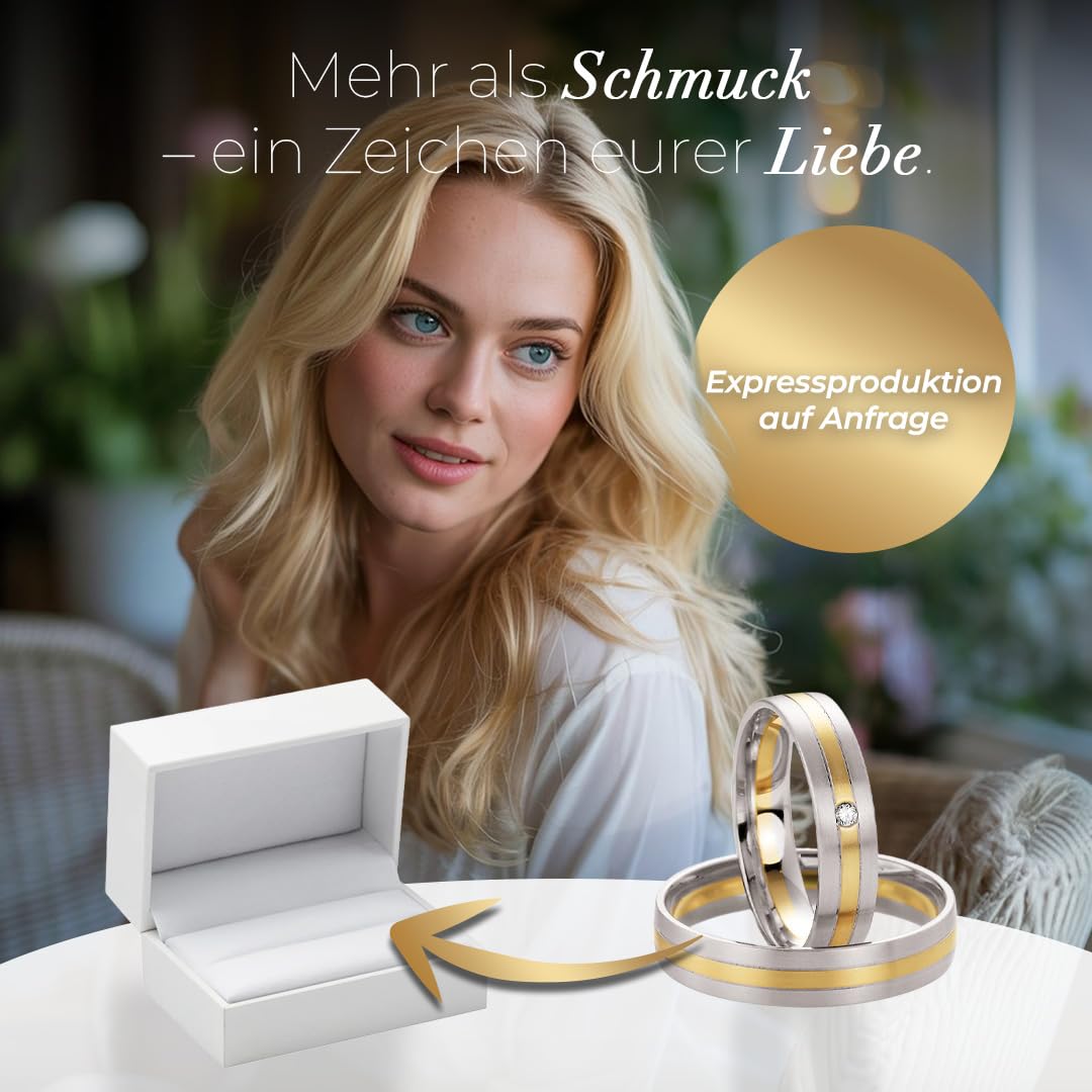 Eheringe Partnerringe Verlobungsringe Edelstahl mit Zirkonia + Gravur Antragsringe Trauringe Eheringe | SH222, Edelstahl, Cubic Zirkonia