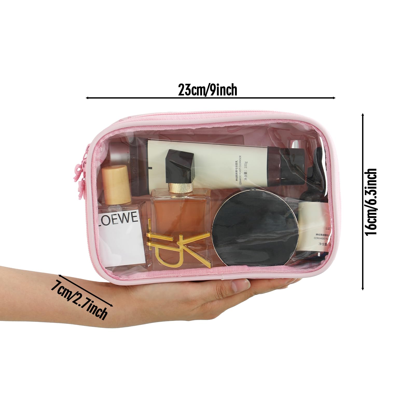 Beauty case trasparente per donne e ragazze, piccola trousse da viaggio per cosmetici con fiocco rosa, simpatica borsa organizer, regalo di compleanno per fidanzata, mamma, damigella d'onore