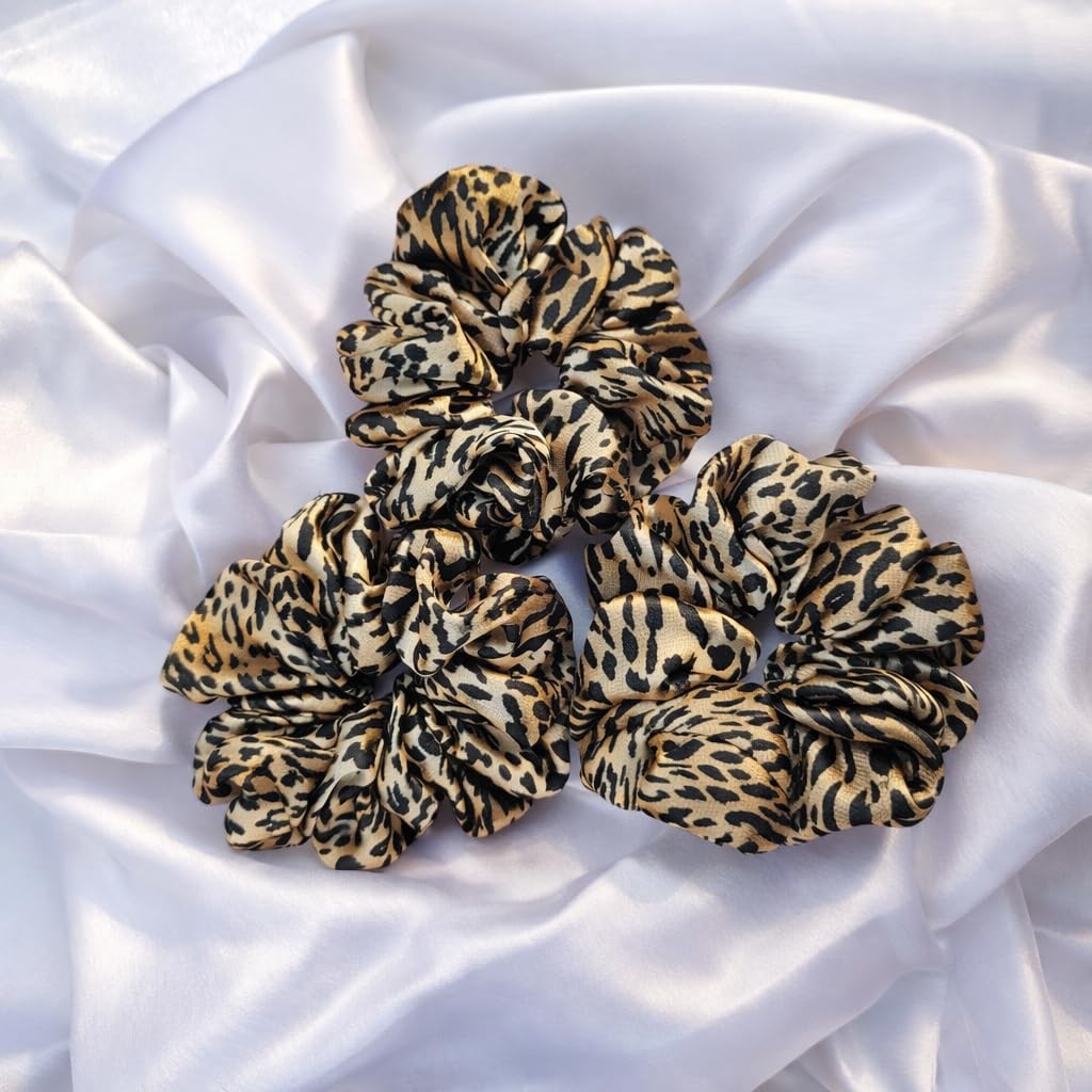 Satin scranchies, satin fabric handmade scranchies, leopard print