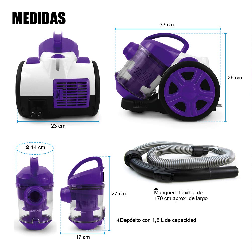 SILVANO HVC-922 Aspirador ciclónico de diseño compacto (Morado)