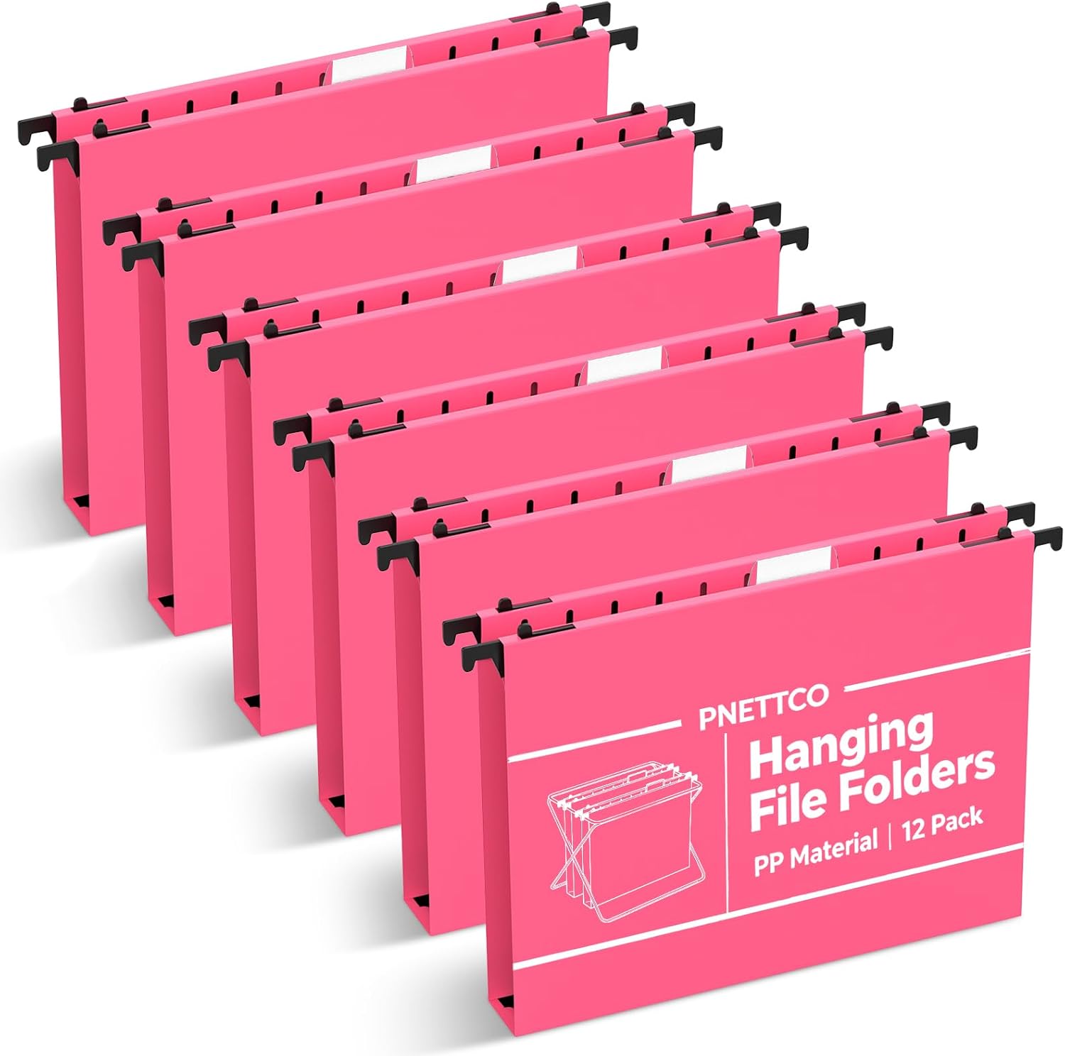 Extra Capacity Plastic Hanging File Folder, 12 Pack Reinforced Hang Folders Letter Size, Heavy Duty 1 Inch Expansion Filing Cabinet Folders, for Bulk Files, Medical Charts, Pink