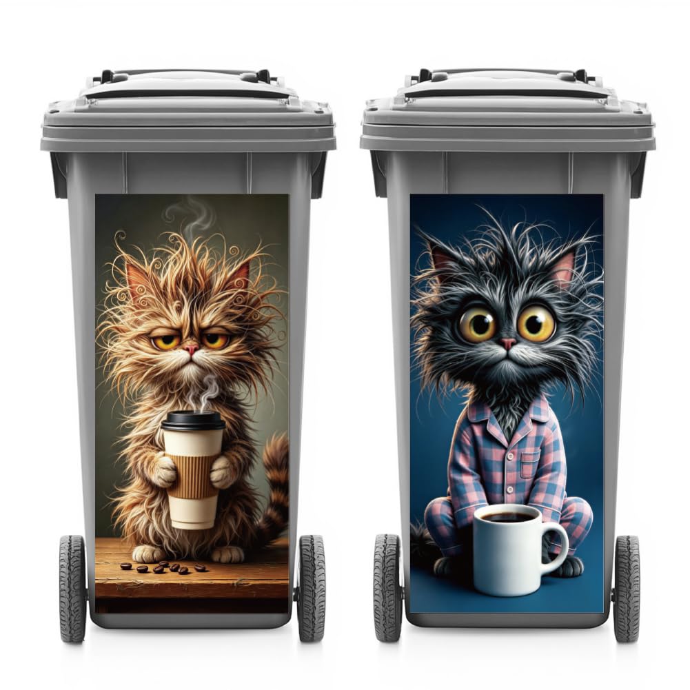 ANATTASOUL 2Pcs Cat Cafe Animal Wheelie Bin Stickers for Bins Decorative