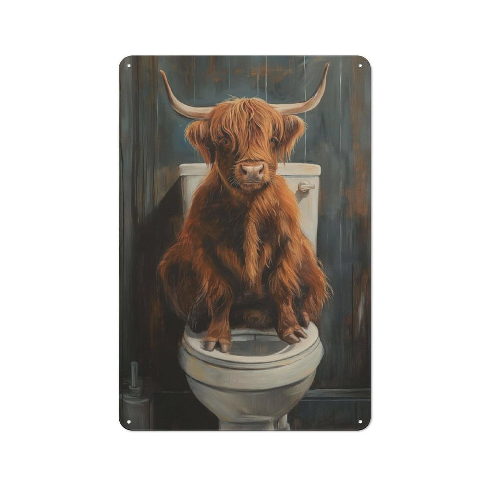 Junmoney Funny Highland Cow Toilet Metal Gift Sign 30X20cm, Decorative Room Wall Plaque For Bedroom, Kitchen, Office Or Living Room