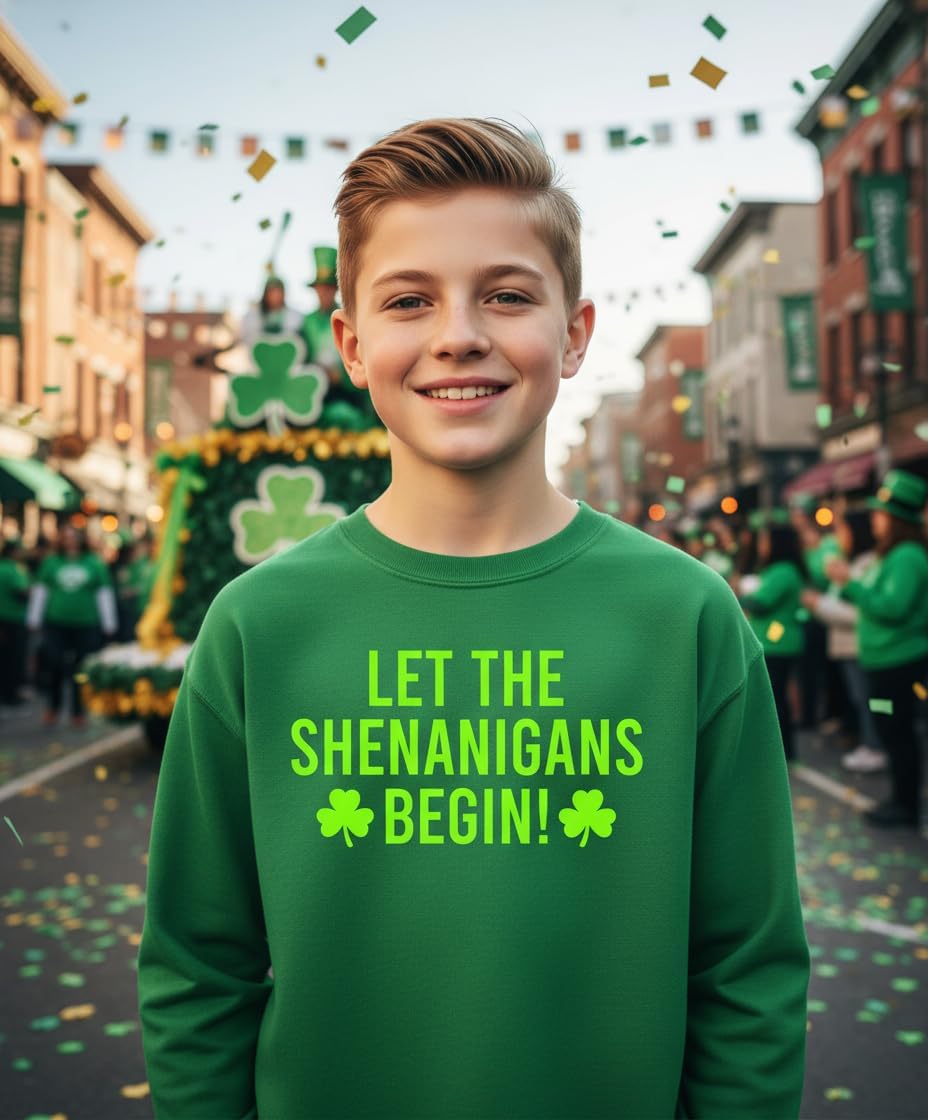Let The Shenanigans Begin Funny Saint Patricks Day Shamrock Lucky Irish T-Shirt for Men Women Girls Boys Kids