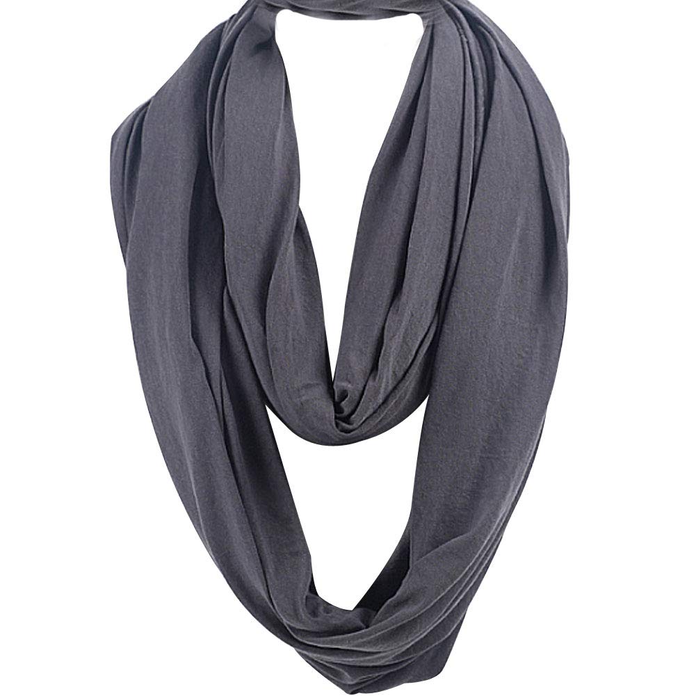 Lrohan Women's Deep Grey Plain Infinity Circle Loop Snood Scarfs For Men Cotton Nursing Cover Scarf