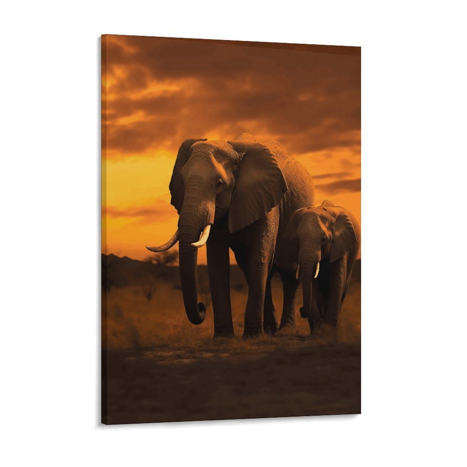 Sunset Parent-Child Elephant Canvas Wall Art for Bedroom 18x24inch Canvas Prints Artwork for Walls Modern Picture Artwork Painting for Living Room Aesthetic Wall Paintings for Bathroom Kitche