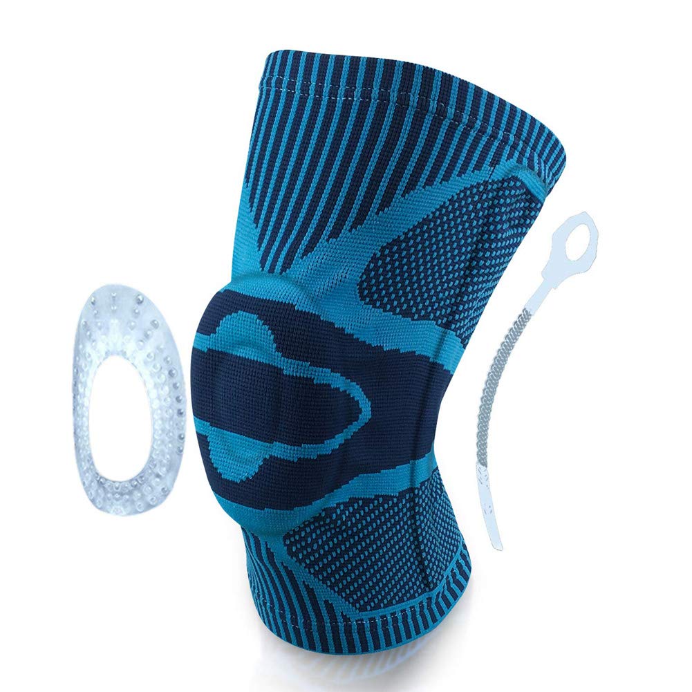 Sbra Brace-Compression Knee Sleeve with Side Stabilizers& Silicone Pad for Sport and Workout Men & Women（Single) (Blue, Large)