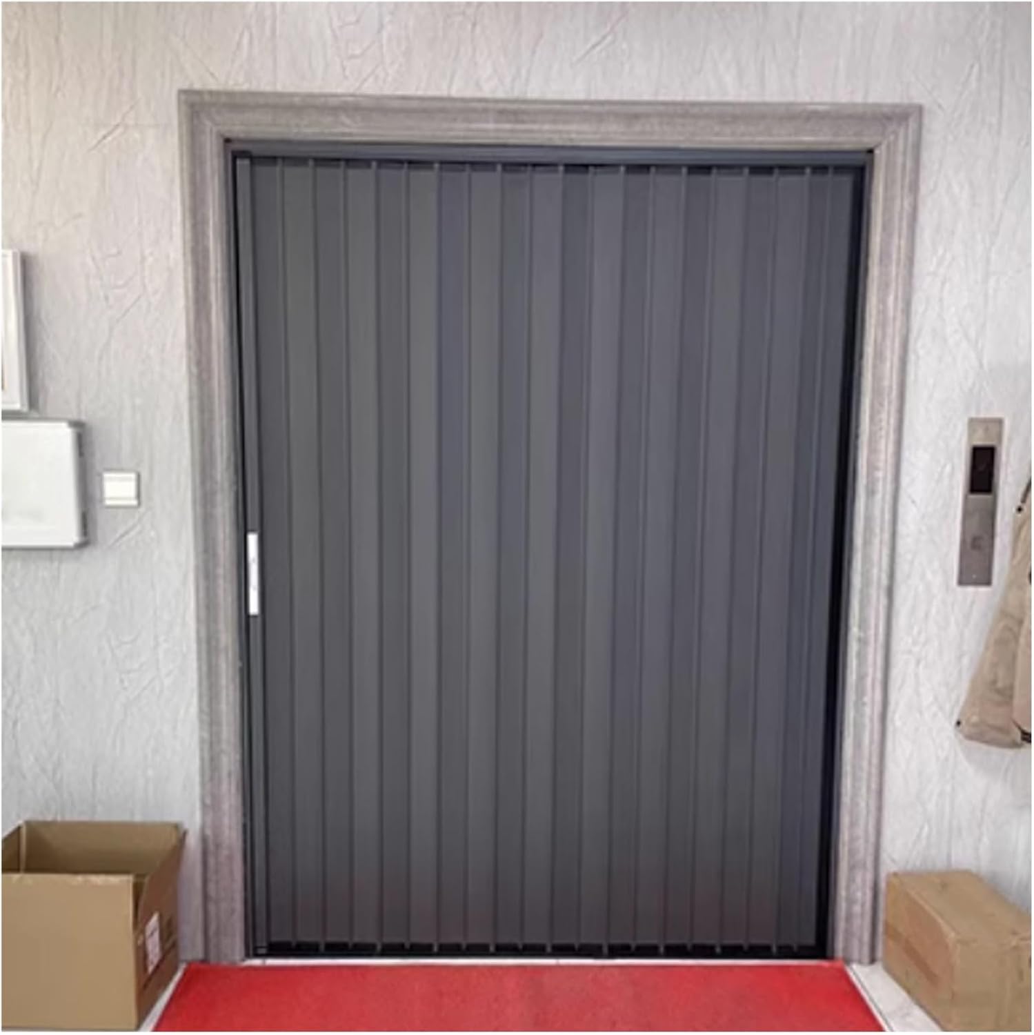 Customizable Grey Aluminum Sliding Room Divider - Telescopic Folding Accordion Doors with Lock & Key for Living Room, Kitchen, Bathroom (29.9"x80") - Space-Saving Design