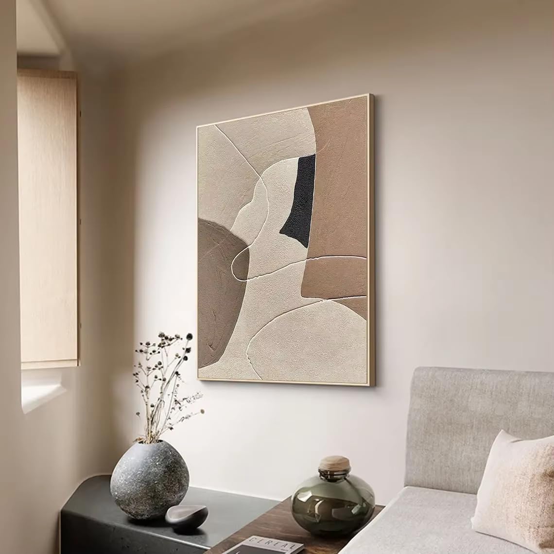 DFZEWKI Painting Beige And Brown Abstract Canvas Wall Art For Living Room Decor(30x40cm(12x16in)/No frame)