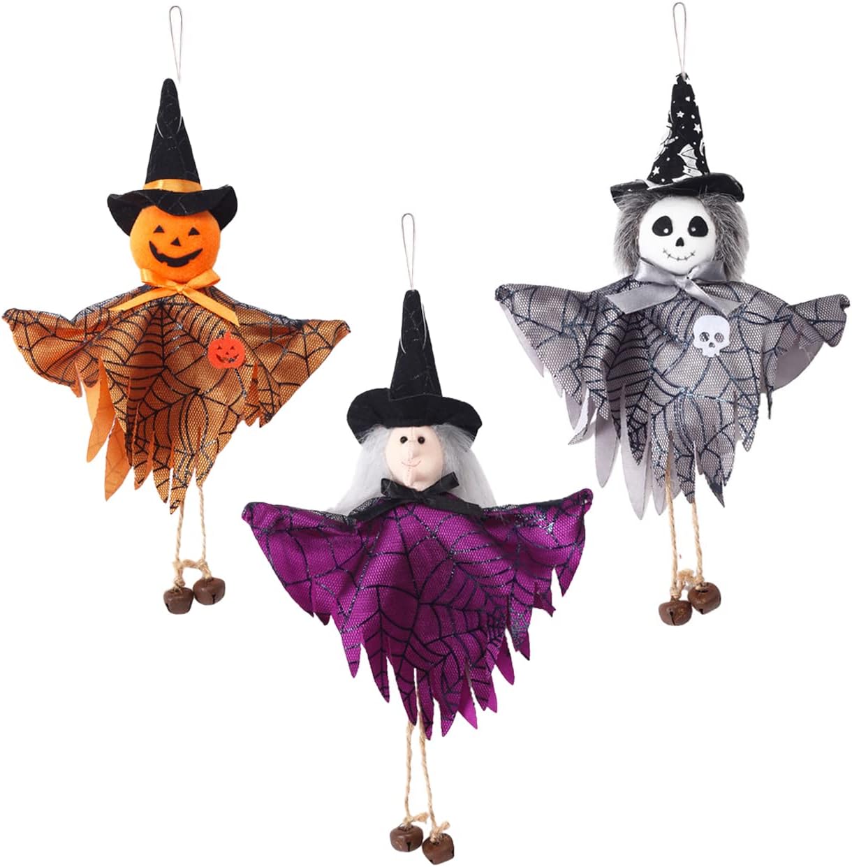 Halloween Decorations Hanging Ghosts Halloween Ornaments, 3PCS Pumpkin Ghost Witch