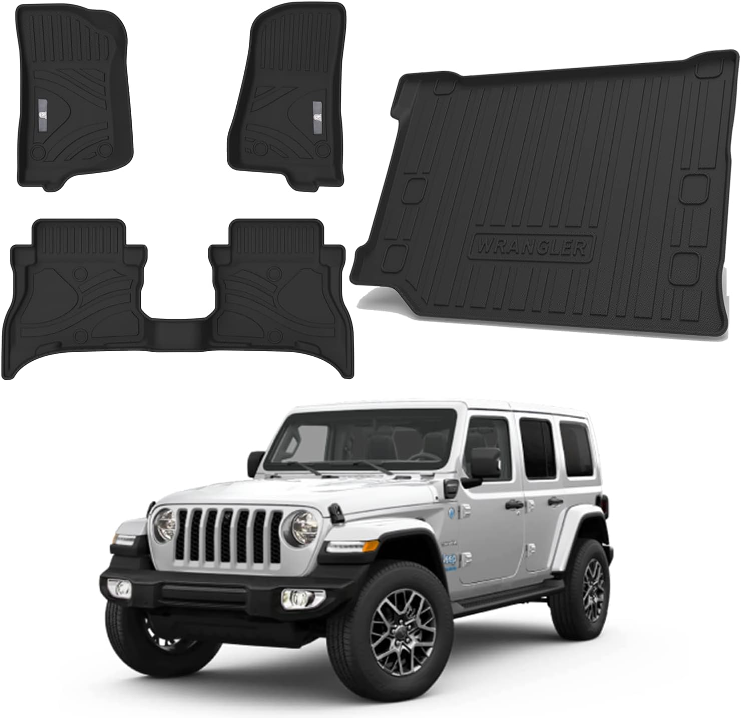 COSLAKE Floor Mats & Cargo Mat for Jeep Wrangler 4XE 2021