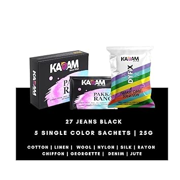 Kadam Pakka Rang Fabric Dye Colour | 25g Pack | Includes DyFix Color Fixer | Permanent Fabric Dyes for Old Faded Jeans and Clothes (Jeans Black)
