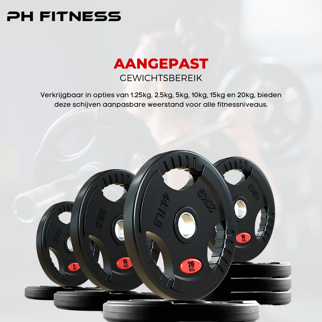 PH Fitness Set di 2 dischi in gomma olimpica olimpica in gomma di ghisa, 50 mm, per attrezzature per l'allenamento della forza manubri, barre per la palestra di casa