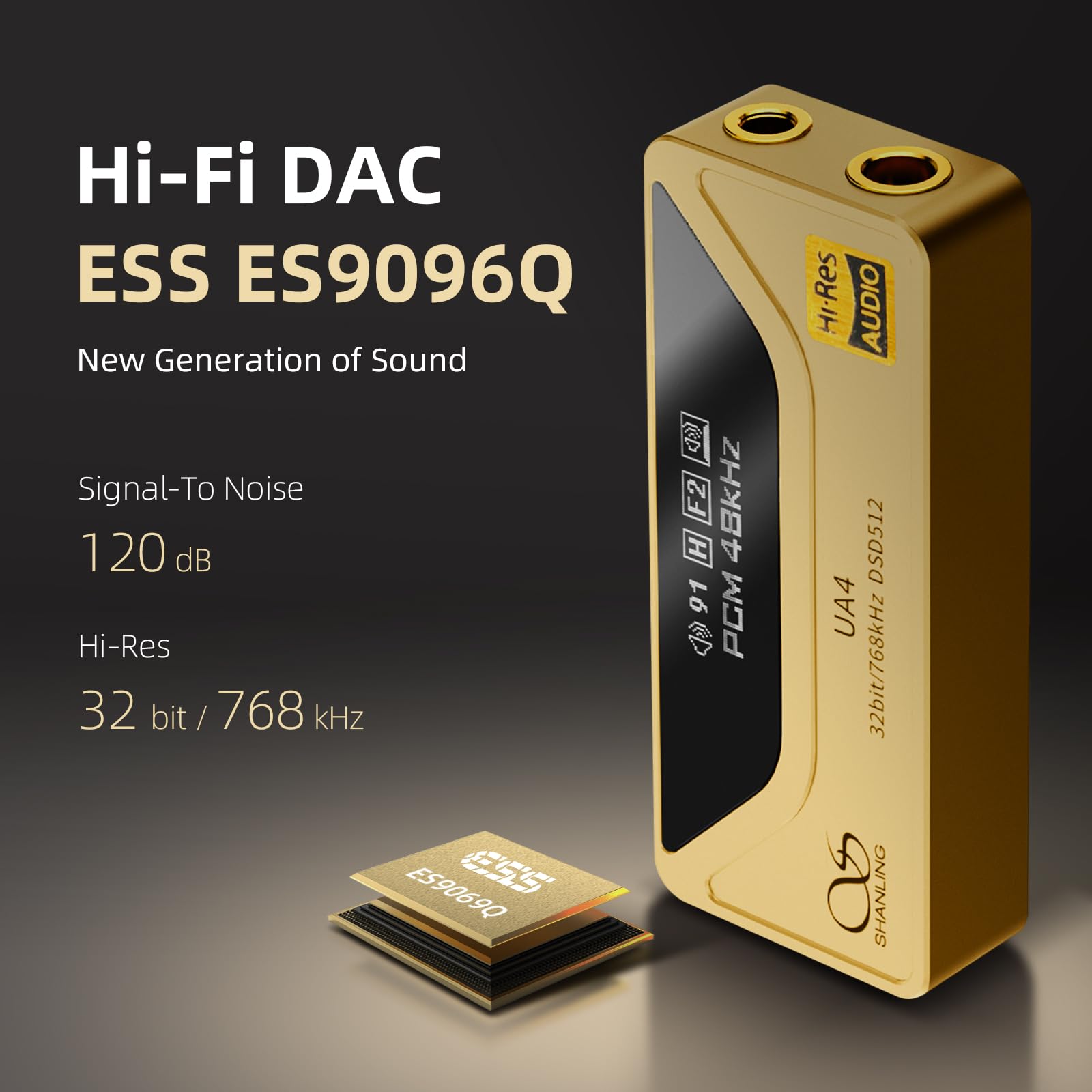 SHANLING Amplificador de auriculares UA4, amplificador DAC USB portátil, compatible con MQA 16X, 768 kHz DSD512, alta potencia de conducción para Android/iOS/Mac/Windows, control de volumen dongle,