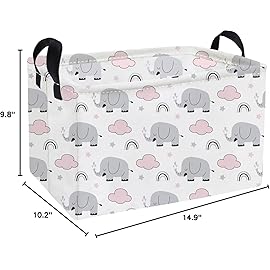 Essme Rectangular Kids Baskets,Elephant Storage Basket with Handles for Boys Room Decor, Toy Box,Cute Storage BinRainbow elephants
