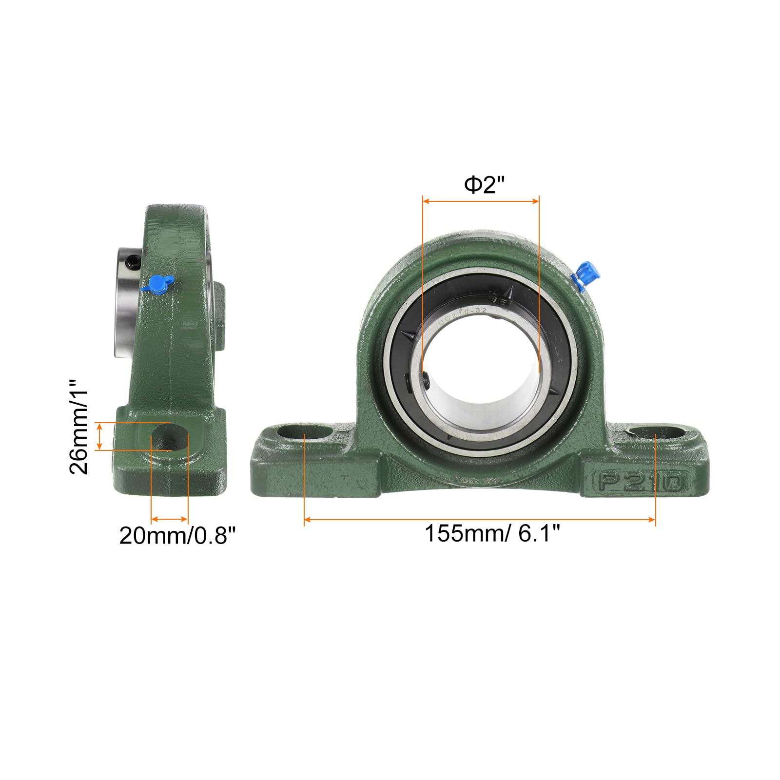 sourcing map 4 cuscinetti UCP210-32 con foro da 5,1 cm, base in ghisa massiccia, con inserto per cuscinetti autoallineanti