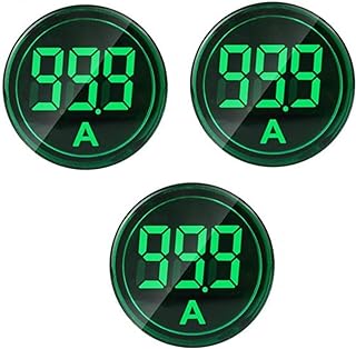 3pcs Digital Display AC Current Indicator, 22mm Round Head LED Current Tester 0~100A Ammeter Monitor (Green)