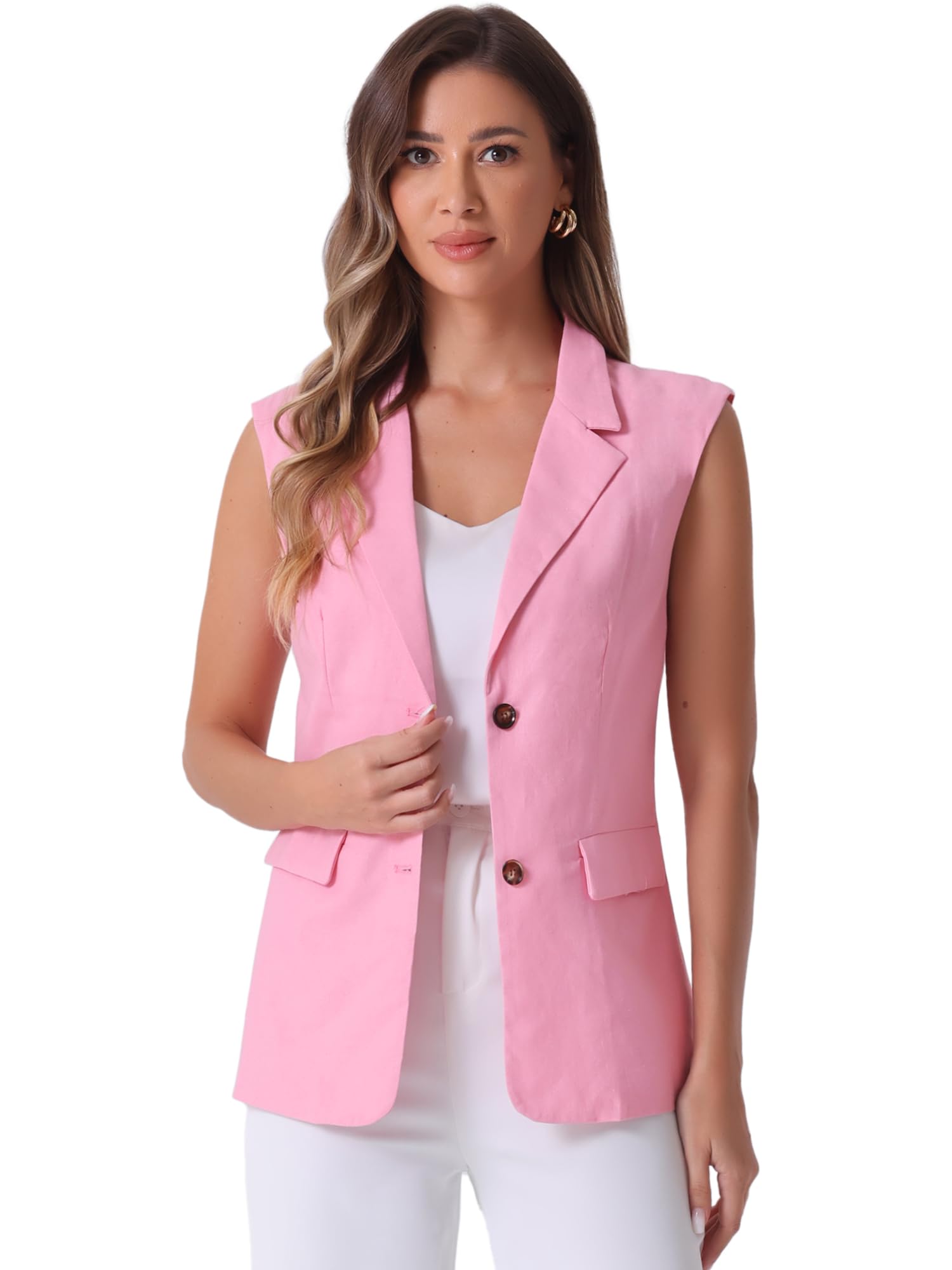 Allegra K Damen Ärmelloser Blazer Business Casual Leinen Arbeit Büro Anzug Weste