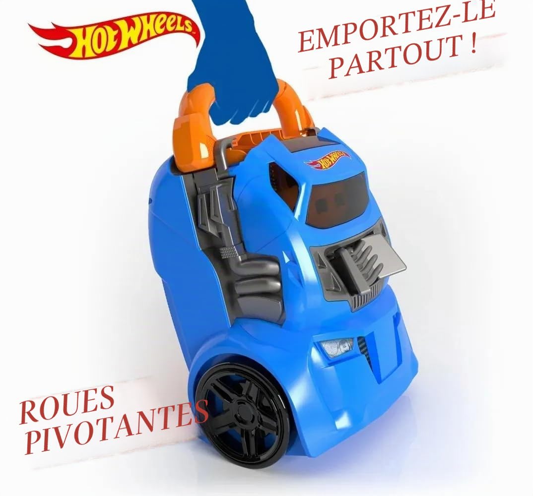 Cefa Toys HWCC14 Mallette de Protection de Voiture Lanceur Hot Wheels 2 en 1 avec capacité pour 20 Voitures. 4 Pistes différentes, Multicolore
