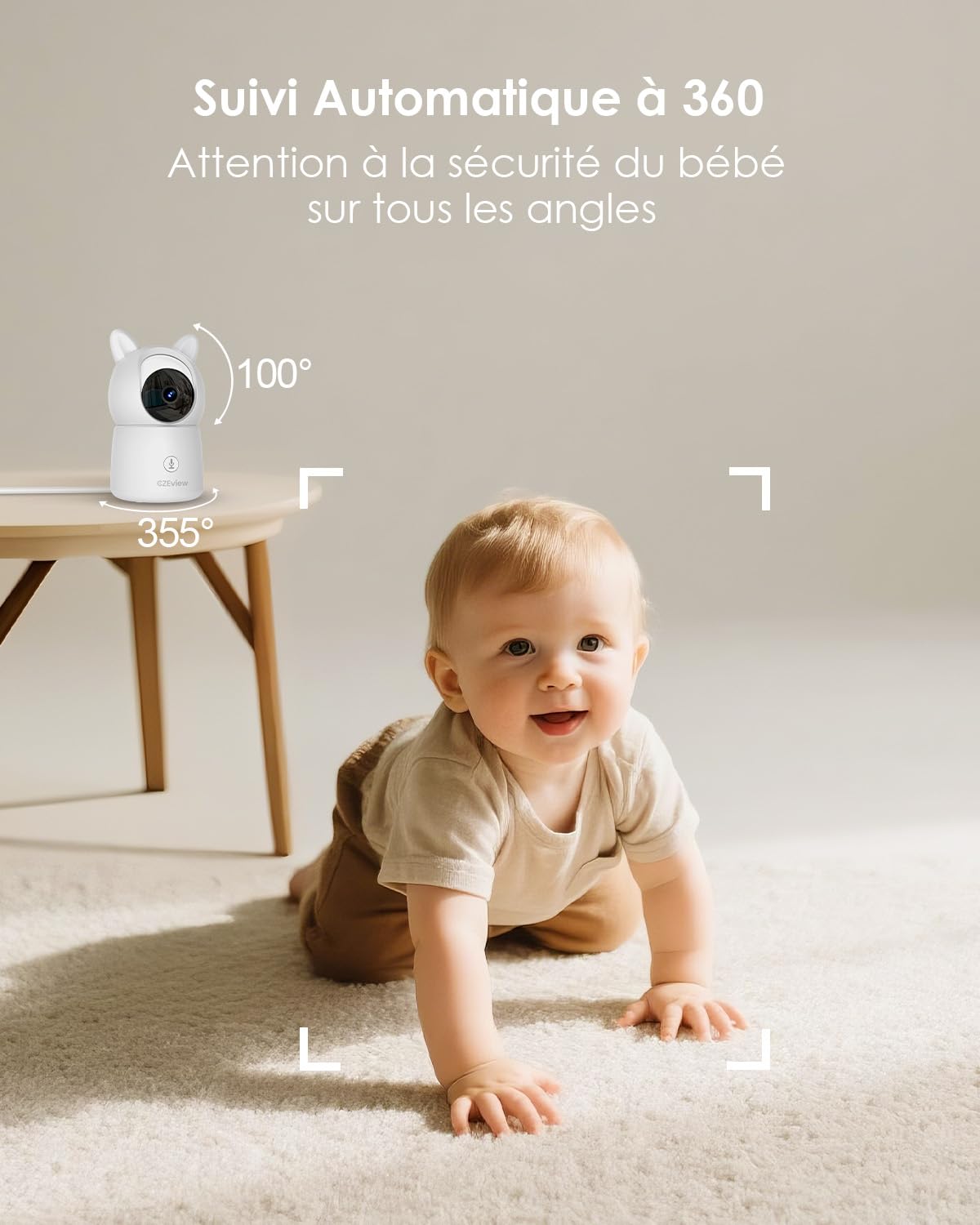 CZEview Babyphone Caméra 2.5K & Ultra Grand Moniteur HD 5,5", Qualité d'image au Top, 360°, APP, Veilleuse & Musique, Vision Nocturne, Caméra Bébé (Blanc (1 pièce)) | écran super clair, vision nocturne, audio bidirectionnel, berceuses, capteur temp., 360°