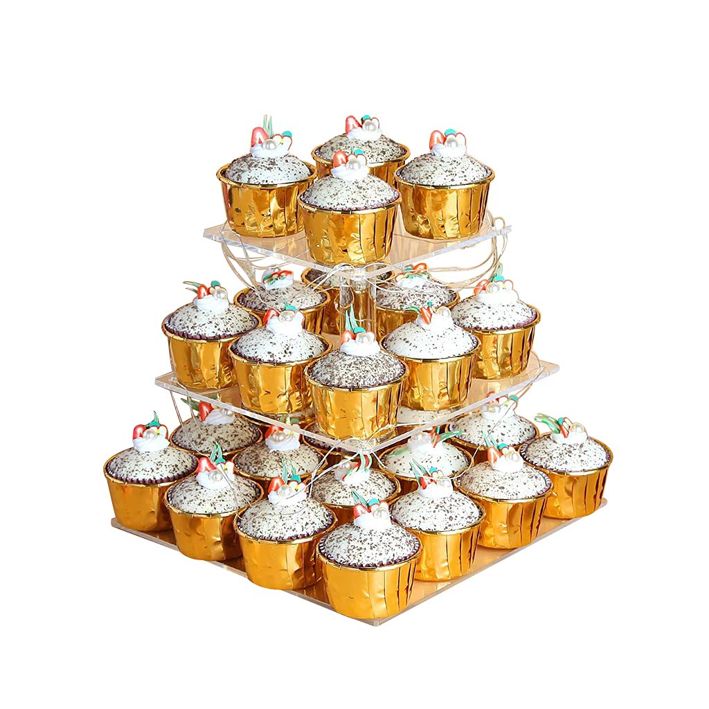 Alzata per cupcake a 3 ripiani con luce ricaricabile, supporto per