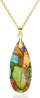 Wovanoo Natural Stone Teardrop Pendant Necklace for Women - Boho Gemstone Chain 18K Gold Plated, Unique Raw Stone Jewelry