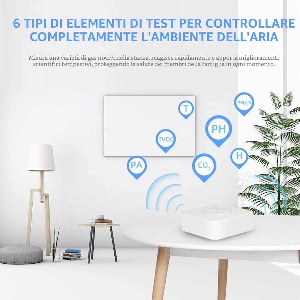 Irfora Tuya Zigbee Intelligent Air Housekeeper 6 in 1 monitor di qualità dell'aria PM2.5, formaldeide, TVOC, CO2, rilevatore di temperatura, umidità per ufficio domestico