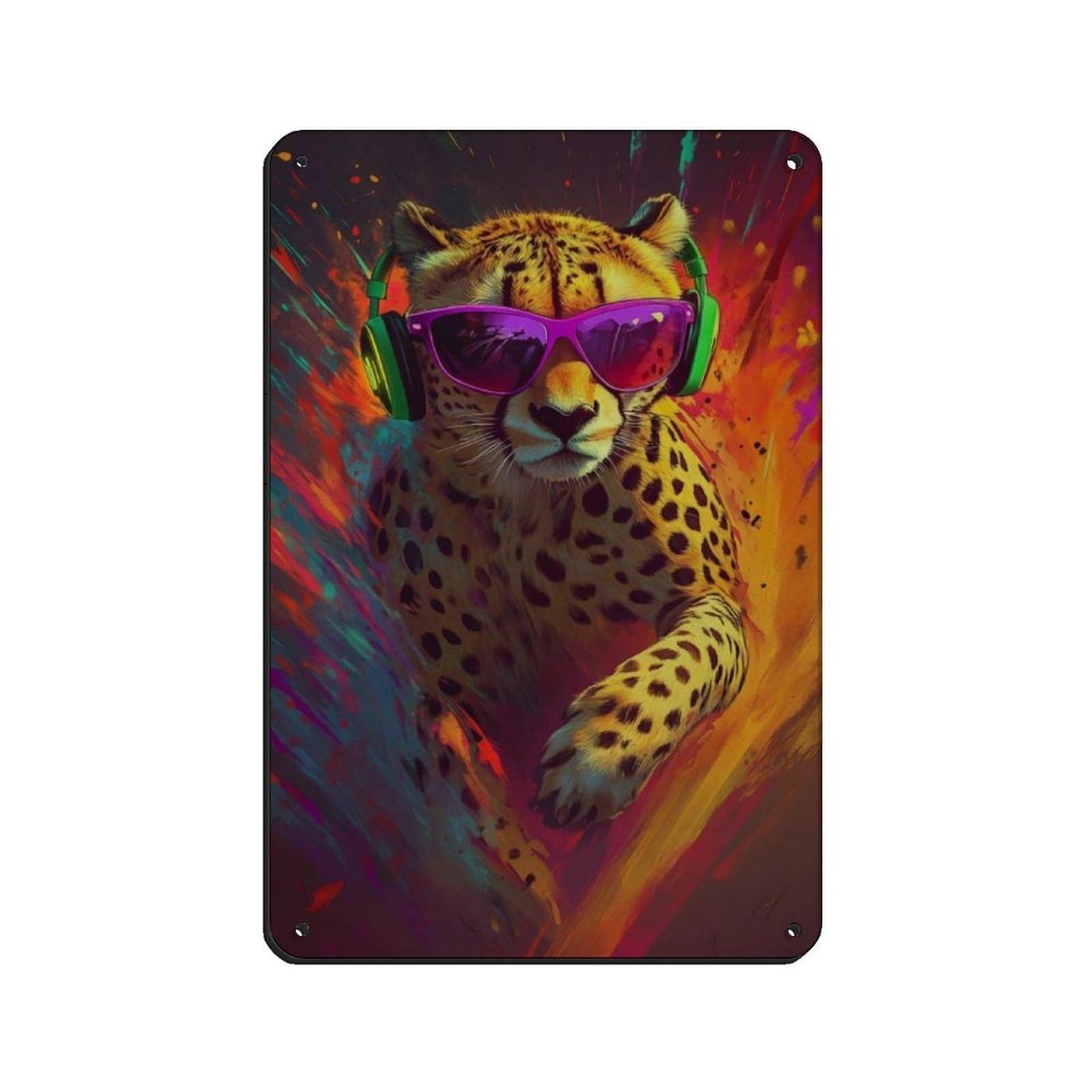 Lxwnze 20L X 30W Cm Colorful Cheetah Cool Cheetah With Sunglasses Tin Sign Vintage Metal Pub Club Cafe Bar Home Wall Art Decoration Poster Retro 8X12inch(20X30cm)