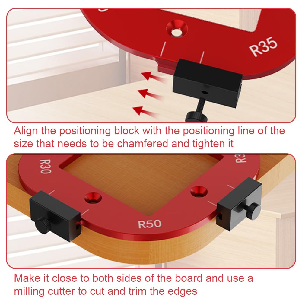 Radius Jig Lot de 2 pochoirs en alliage d'aluminium pour routeur de table et coins R10 R15 R20 R25 R30 R35 R40 R50 2 pièces 4 en 1