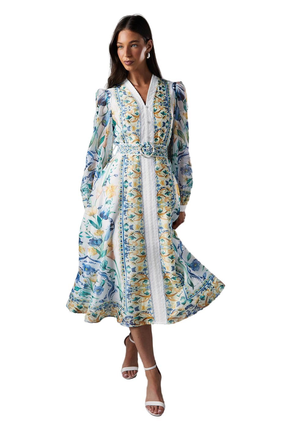Coast Women's White Boarder Printed Organza Shirt Dress In Size 10