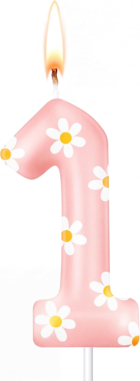 Conelist Daisy Birthday Candle Number Cake Topper Girl, Pink, Number 1