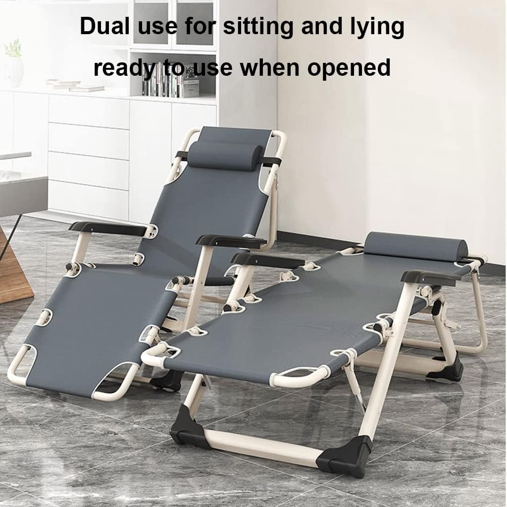 Portable Folding Adult Bed,Camping Cot 5-Position Folding Camping Cot with Handrail - Relaxing Lounger Bed with Mattress, Pillow - Portable and Compact Cot for Outdoor Backpacking, Sleepin