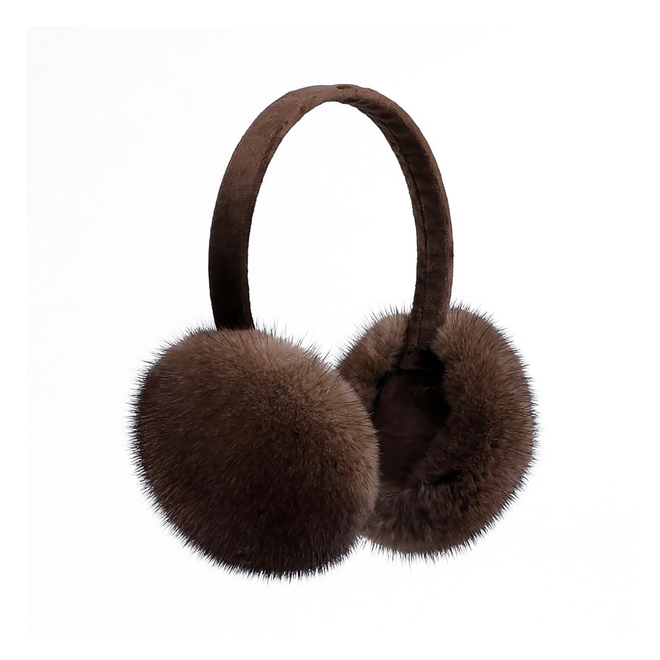 Orejeras Unisex de Piel de visón auténtica con Banda de Terciopelo, Calentador de Orejas Plegable for Hombre y Mujer(Light Brown)