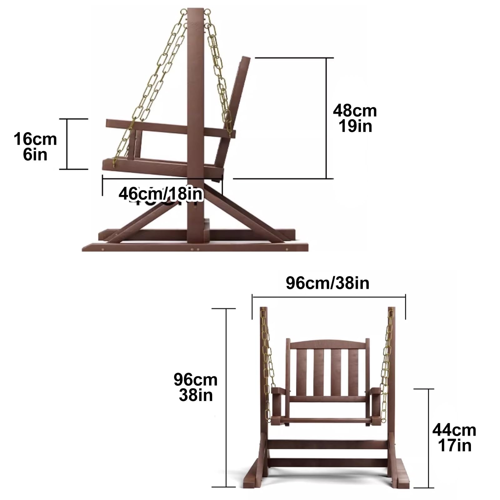 Silla columpio para exteriores con cadenas, columpio de madera para jardín, patio, césped, balcón y patio trasero
