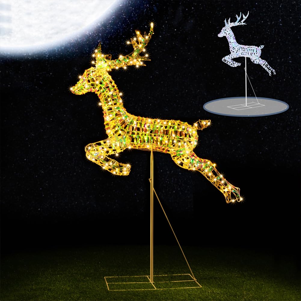 BAKAJI Renna Luminosa Natalizia Luce Bianco Caldo per Esterno, Cervo Babbo Natale LED Addobbo Decorazione 3D Natalizie, Decorazioni Fuoriporta, Giardino, Terrazzo, Protezione IP44 (94 x 150 cm)
