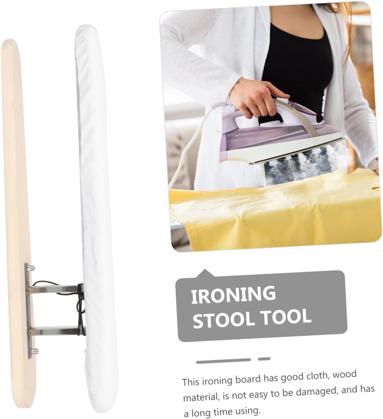 Zerodeko Portable Wooden Ironing Board with White Cloth Cover Space Saving Tabletop Stool for Home Travel Dormitory and Laundry Use Wood Material and Lightweight Design