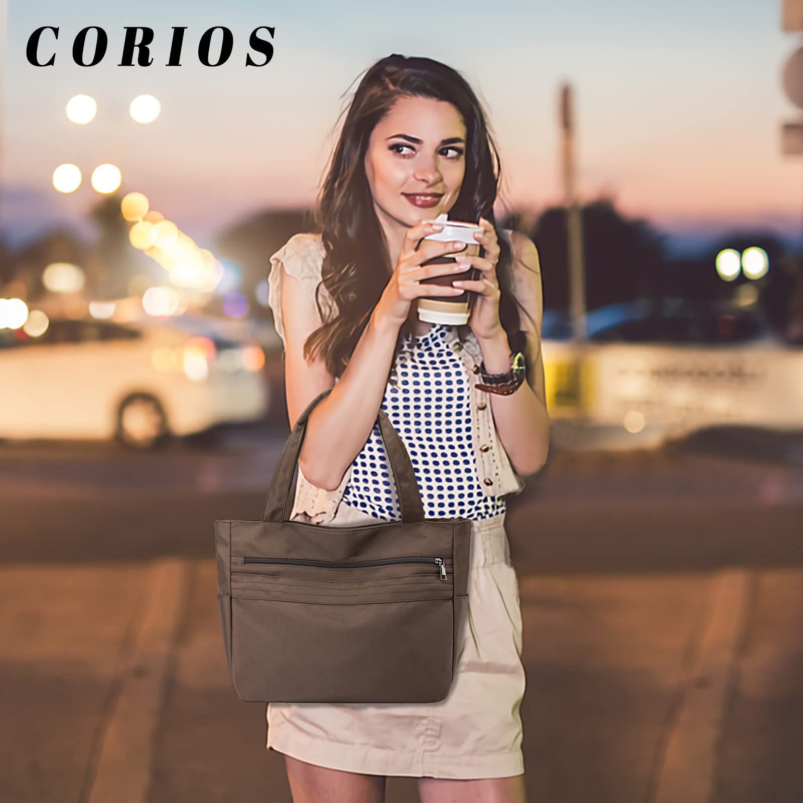 CORIOS Bolso de Mano para Mujer Bolsas de Nylon Impermeable Bolso de Hombro Bolsa de Ocio Bolso Shopper Multifuncional Bolso Tote para Viajes Compras Citas Trabajo Café