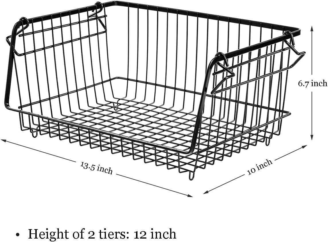 Homics Wire Storage Stackable Produce Baskets, Large Size Kitchen Pantry Organizer Bins for Fruit, Vegetable, Potato, Cans, Onions and Snacks - Set of 2