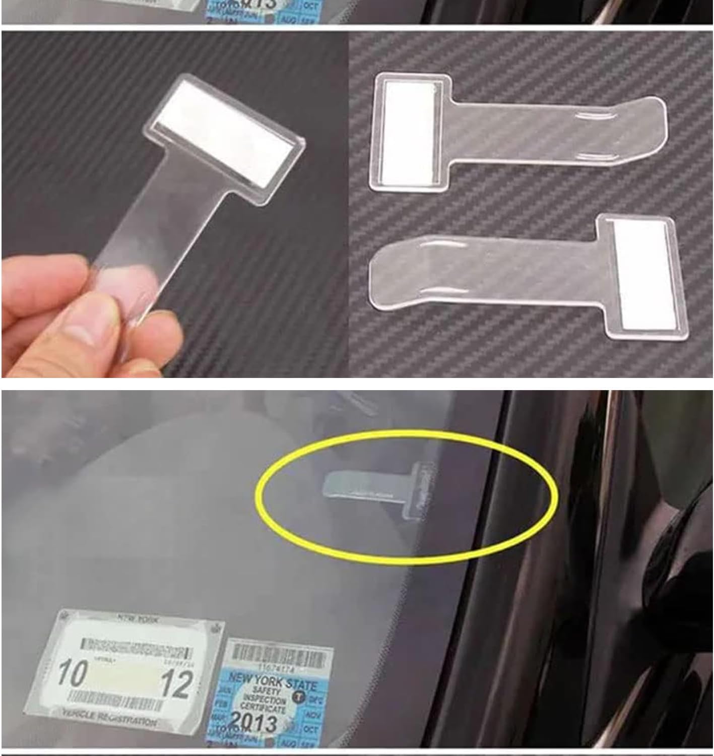 10 clips transparentes para soporte de coche, autoadhesivo, para permiso de estacionamiento y soporte de boletos para parabrisas de coche, furgoneta, clip de plástico para parabrisas