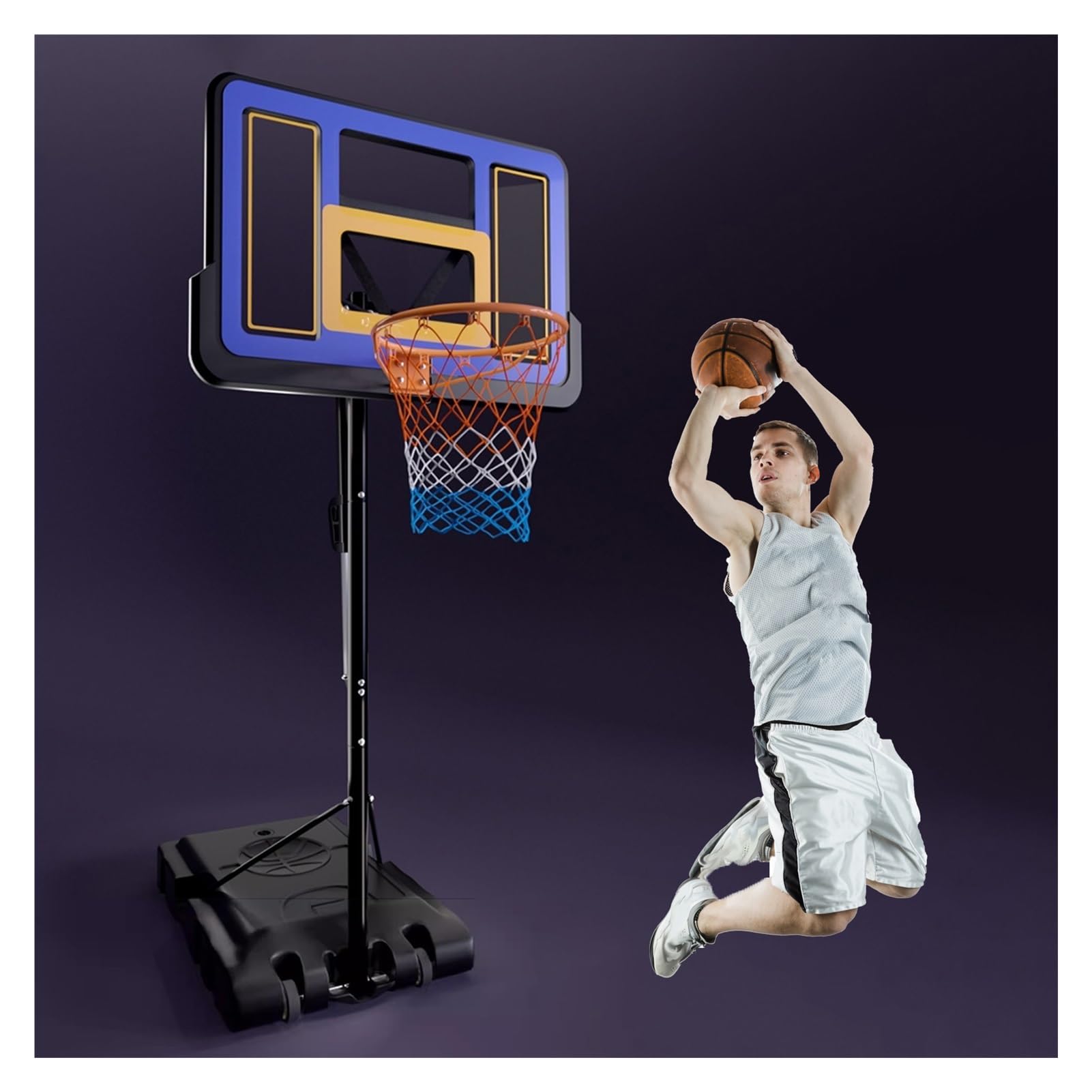 Canasta Baloncesto Exterior Aro De Baloncesto Estable, Portería De Baloncesto para Patio con Polea Y Red para Interior Y Exterior, Construcción Robusta.