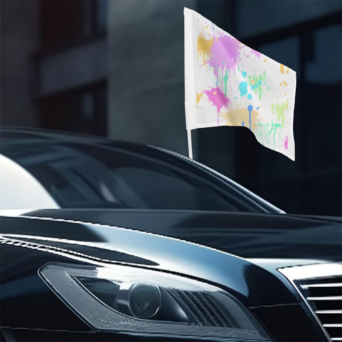 UPKOCH 6pcs Solid White Car Flags with 43cm Poles, Blank Mini DIY Vehicle Flags for Outdoor Party Decorations, Parade Cheering, and Sports Fan Accessories