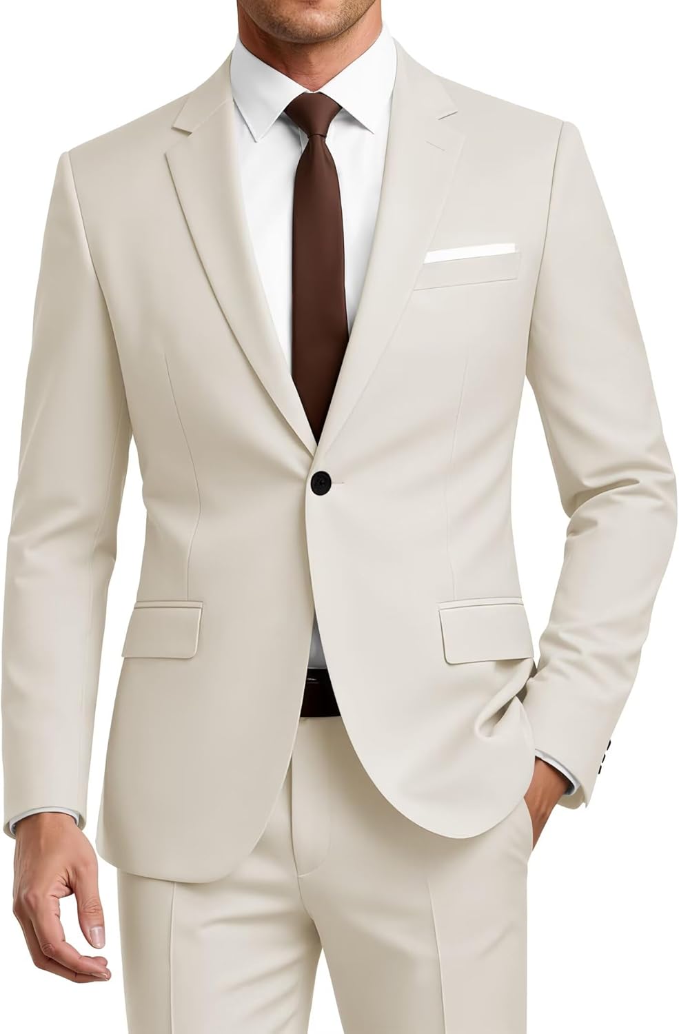 Mens Slim Fit 2 Piece Suit 1 Button Soild Jacket Pants Set Wedding Prom Dress Suit