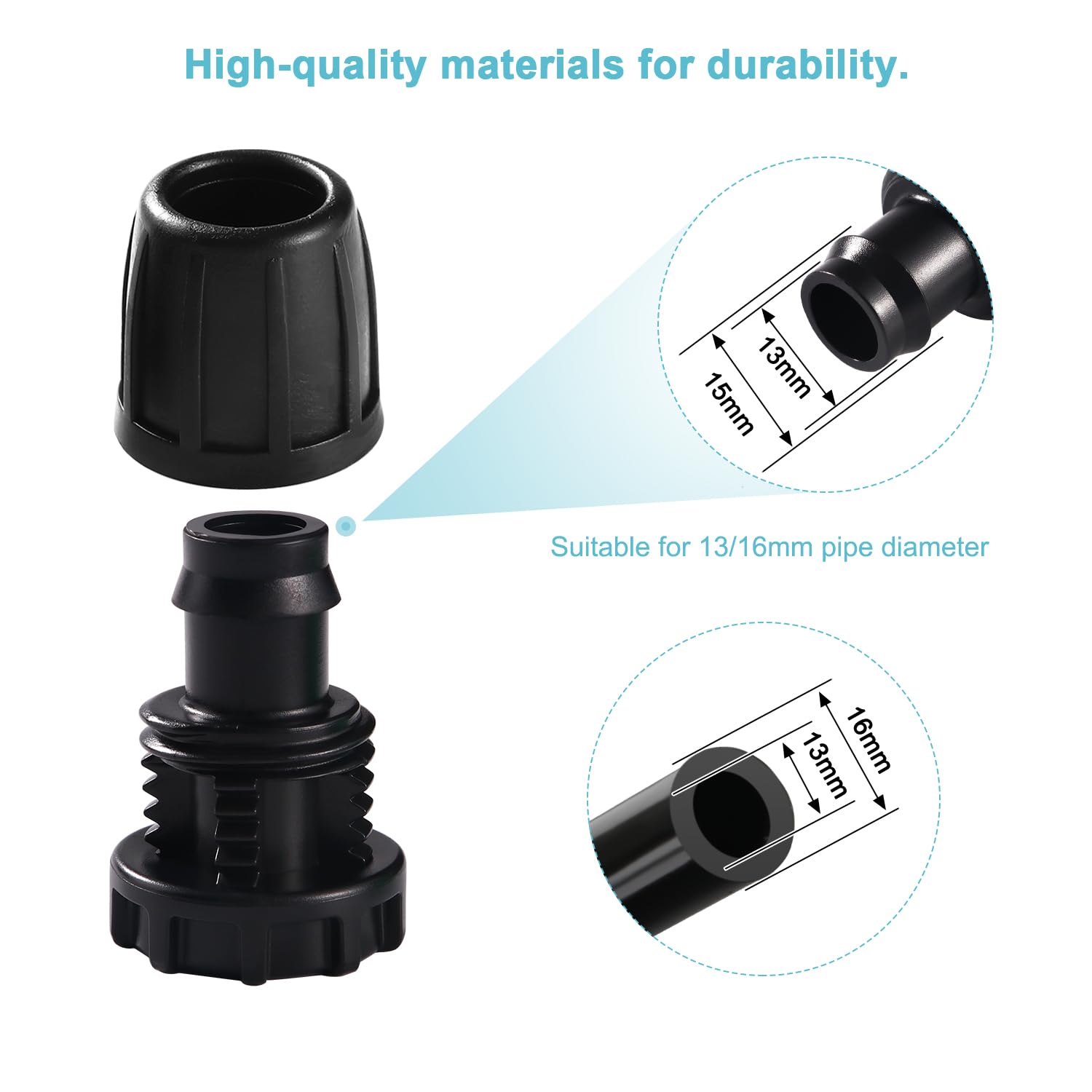 VooGenzek 10 PCS Irrigation Fittings End Plugs for 16mm Tubing, Barbed Locked End Plug Connectors, Drip Tubing Connectors - Image 3