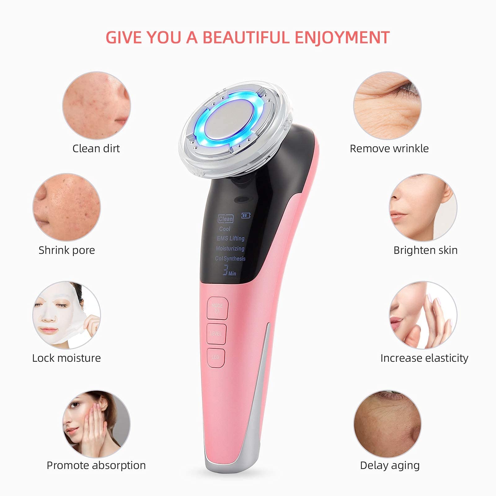 X&Z-XAOY Massaggiatore del Viso con 5 modalità Dispositivo di Bellezza del Sollevamento Viso per La Pelle Antirughe Che Serrando La Pulizia Profonda
