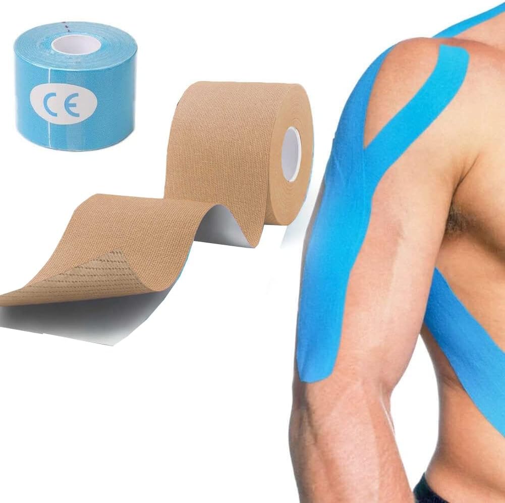 Kinesiology Tape Athletic Muscle Strain Injury Support Sports Bandage Reduce Pain Protector for Gym Running Waterproof Multicolor 5 CM x 5 Meter Beige Color