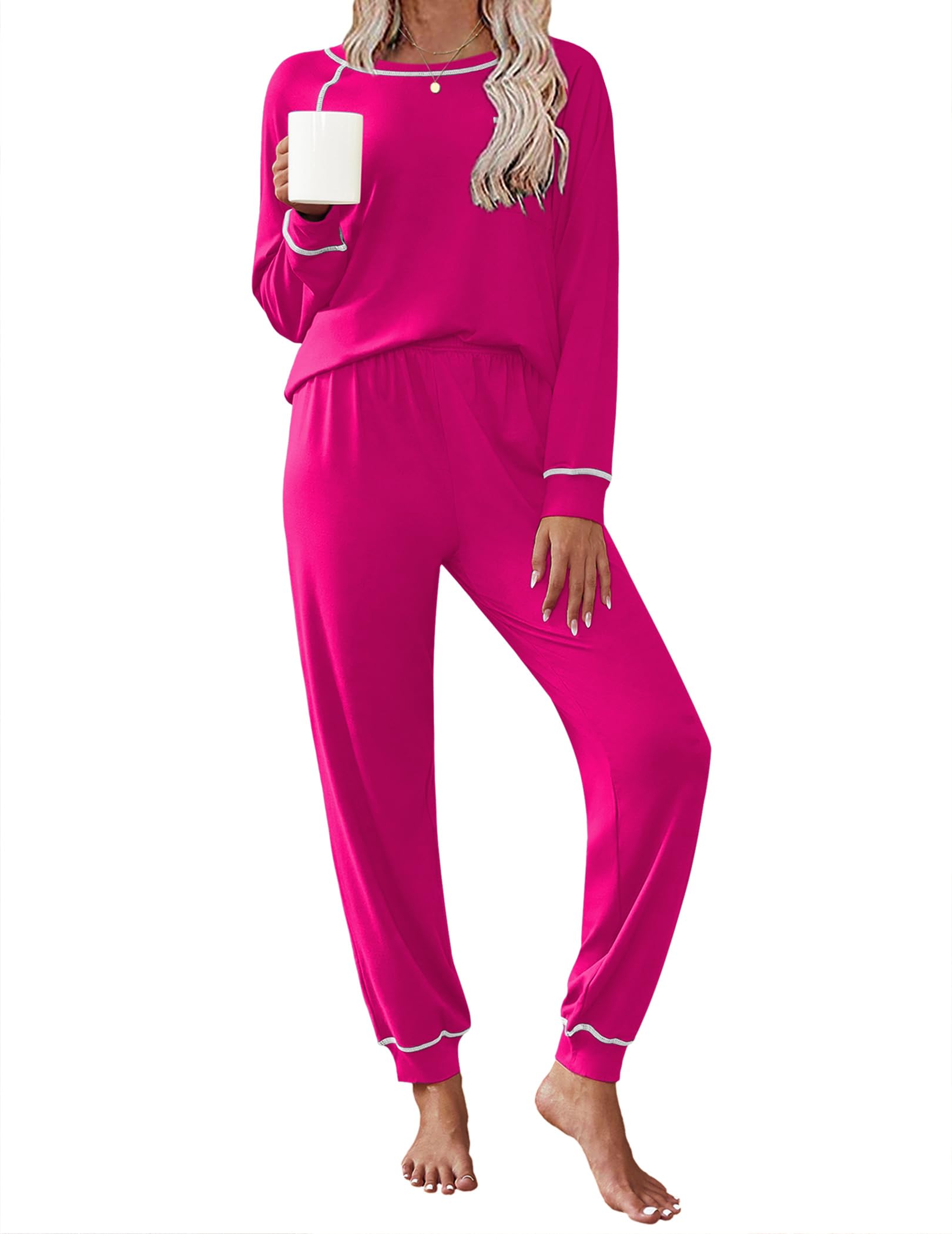 Ekouaer Pajamas Set for Women Soft Comfy Pjs Jogger Lounge Sets | Pullover Long Sleeve Sleepwear,Fall Jogger Loungewear,Gift for Mom,Wife,Friends